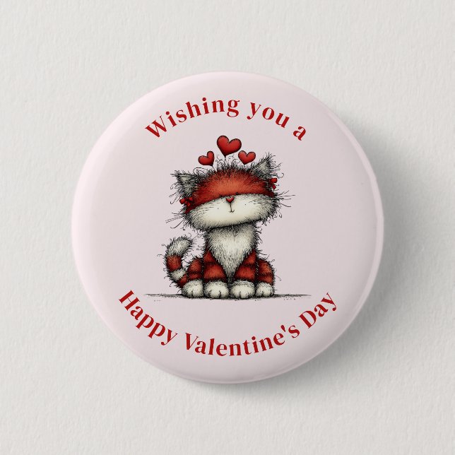 Katze mit roten Herzen Süß und lustig zum Valentin Button (Vorderseite)