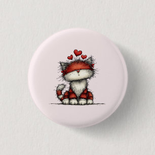 Katze mit roten Liebesherzen Süß und Lustig Button