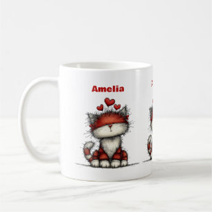 Katze mit roten Liebesherzen Süß und Lustig Kaffeetasse