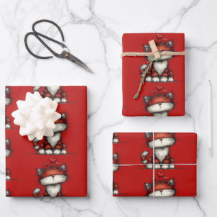 Katze mit roten Liebesherzen Süßes und Lustiges Mu Geschenkpapier Set
