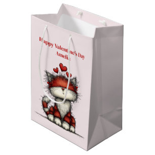 Katze mit roten Liebesherzen Valentinstag Mittlere Geschenktüte