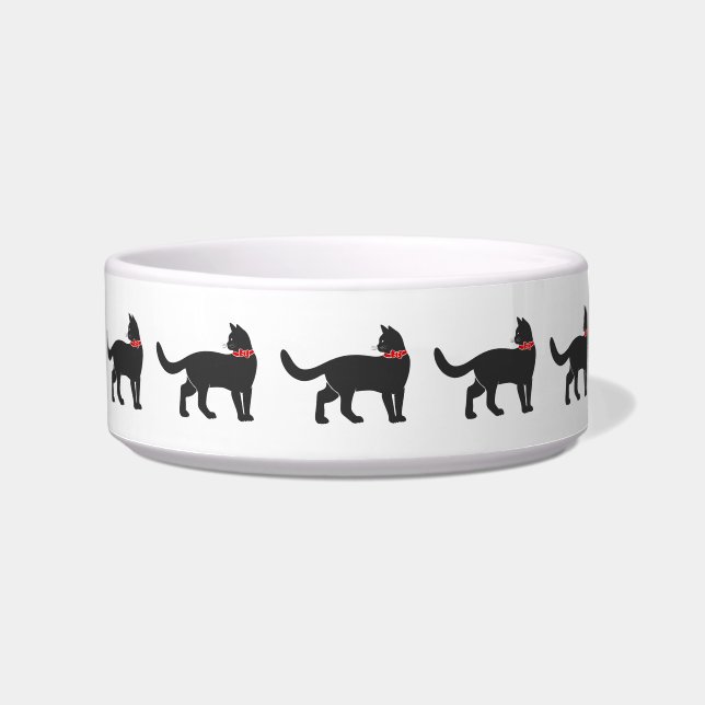 Katze mit roter Bogen-Krawatte - Hintergrundfarbe  Napf (Vorderseite)