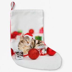 Katze mit roter Weihnachtsmannmütze Weihnachtsschm Kleiner Weihnachtsstrumpf