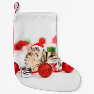 Katze mit roter Weihnachtsmannmütze Weihnachtsschm Kleiner Weihnachtsstrumpf