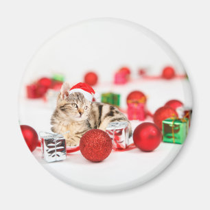 Katze mit roter Weihnachtsmannmütze Weihnachtsschm Magnet