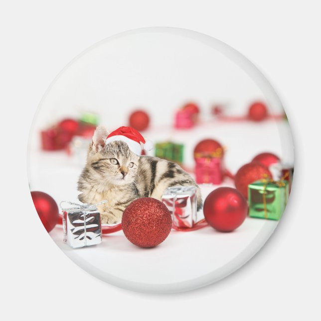 Katze mit roter Weihnachtsmannmütze Weihnachtsschm Magnet (Vorne)