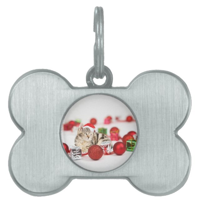 Katze mit roter Weihnachtsmannmütze Weihnachtsschm Tiermarke (Vorderseite)