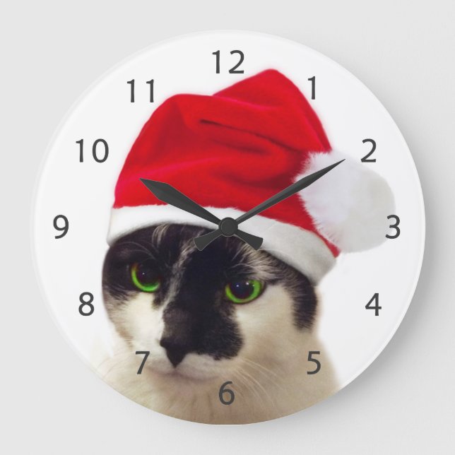 Katze mit Sankt Hut Große Wanduhr (Vorderseite)