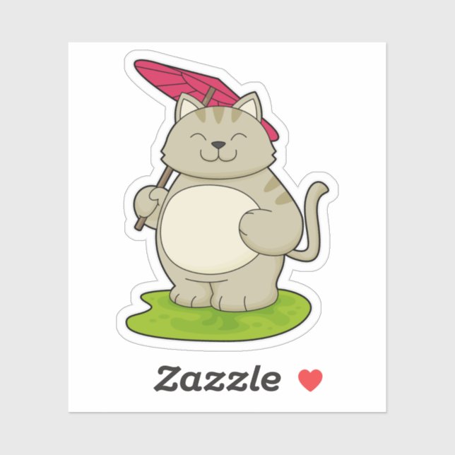 Katze mit Schirm Aufkleber (Blatt)