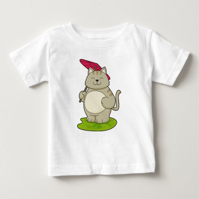 Katze mit Schirm Baby T-shirt (Vorderseite)