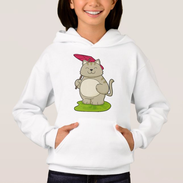 Katze mit Schirm Hoodie (Vorderseite)