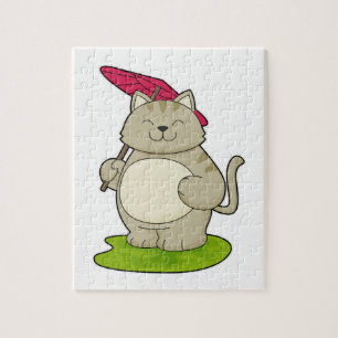 Katze mit Schirm Puzzle