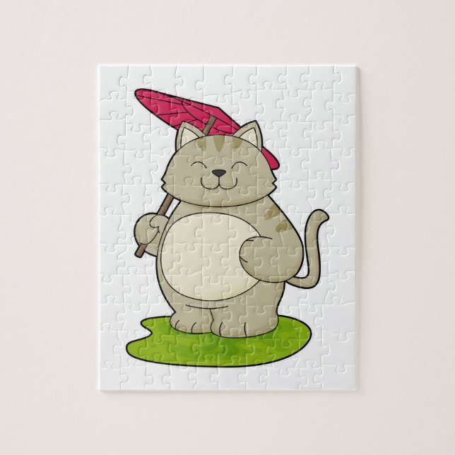 Katze mit Schirm Puzzle (Vertikal)