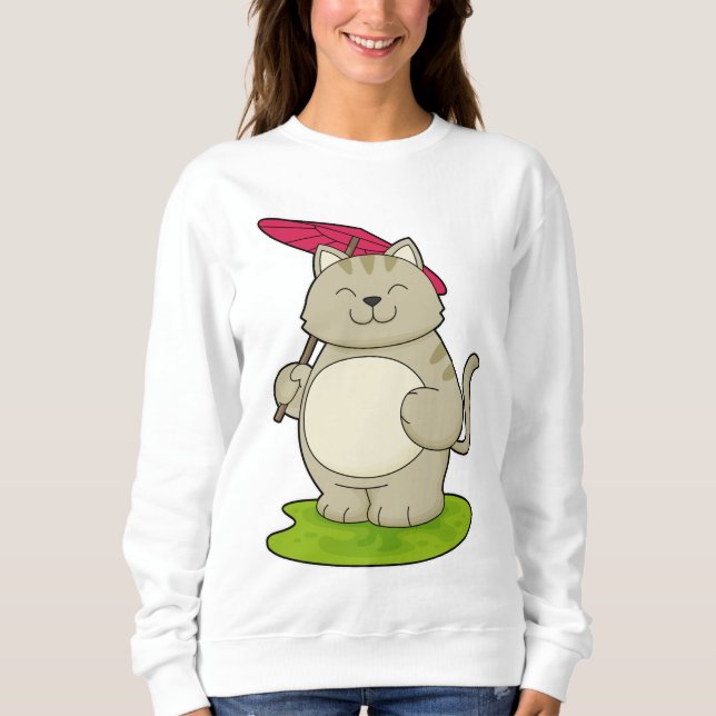 Katze mit Schirm Sweatshirt (Vorderseite)