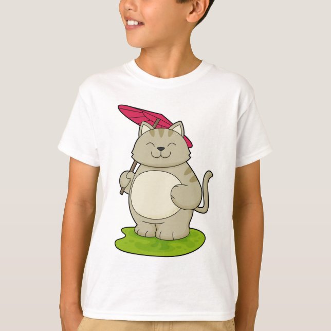Katze mit Schirm T-Shirt (Vorderseite)