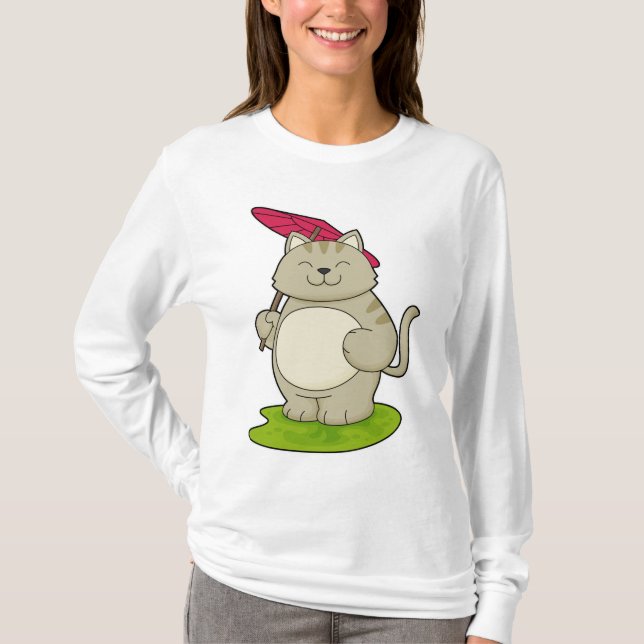 Katze mit Schirm T-Shirt (Vorderseite)