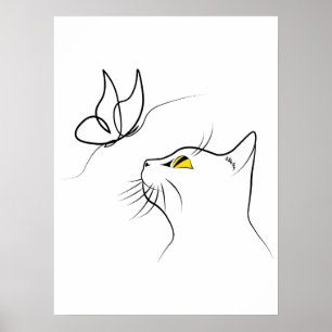 Katze mit Schmetterling Abstrakte minimalistische Poster