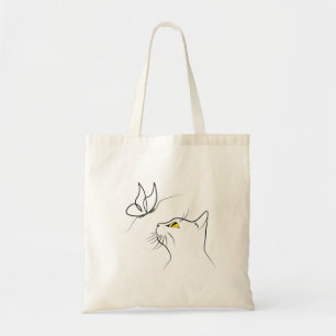 Katze mit Schmetterling Abstrakte minimalistische Tragetasche