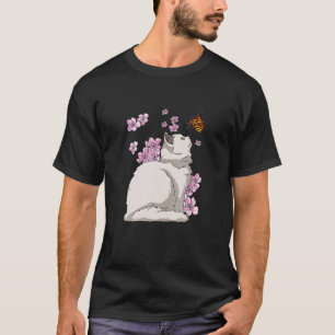 Katze mit Schmetterling Japanische Sakura Kirschbl T-Shirt