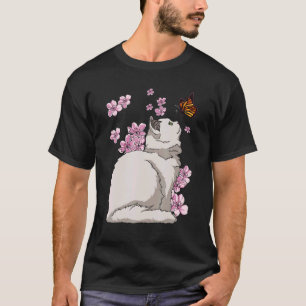 Katze mit Schmetterling Japanischer Sakura Kirschb T-Shirt