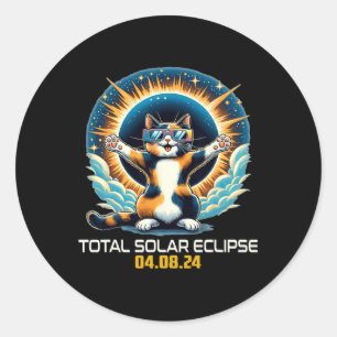 Katze mit Selfie Solar Eclipse Solar Eclipse 2024 Runder Aufkleber