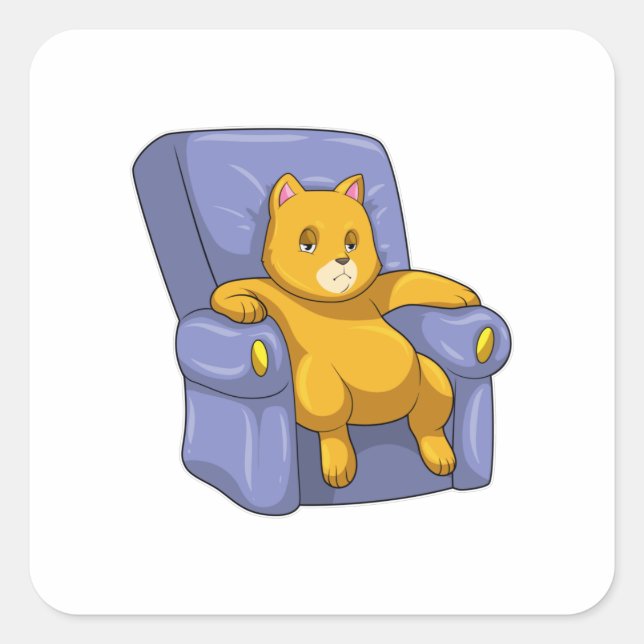Katze mit Sofa Quadratischer Aufkleber (Vorderseite)