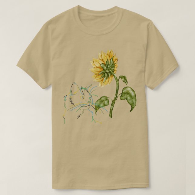 Katze mit Sonnenblume 1 T-Shirt (Design vorne)