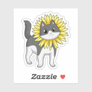 Katze mit Sonnenblume Aufkleber