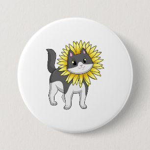 Katze mit Sonnenblume Button