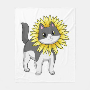 Katze mit Sonnenblume Fleecedecke