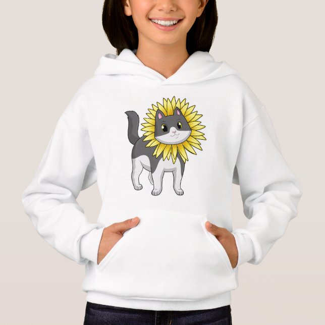 Katze mit Sonnenblume Hoodie (Vorderseite)