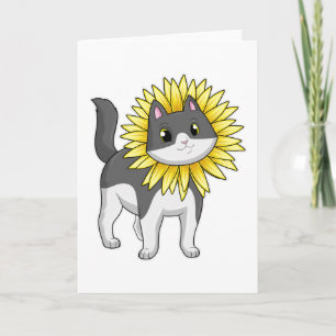 Katze mit Sonnenblume Karte