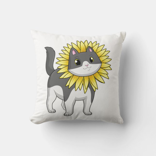 Katze mit Sonnenblume Kissen (Vorderseite)