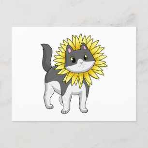 Katze mit Sonnenblume Postkarte