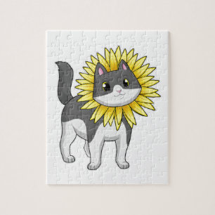 Katze mit Sonnenblume Puzzle