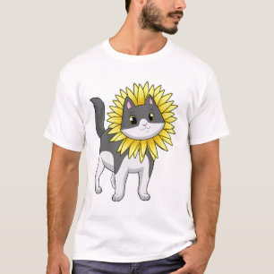 Katze mit Sonnenblume T-Shirt