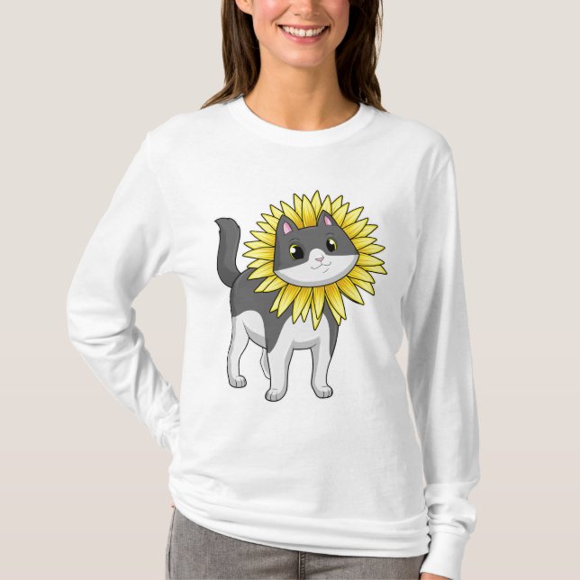 Katze mit Sonnenblume T-Shirt (Vorderseite)