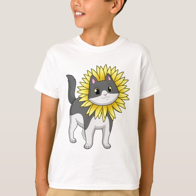Katze mit Sonnenblume T-Shirt (Vorderseite)