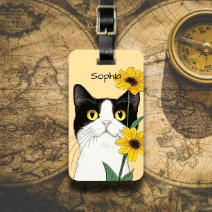 Katze mit Sonnenblumen Gepäckanhänger