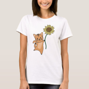Katze mit Sonnenblumen-Niedlichen Tieren für Kinde T-Shirt