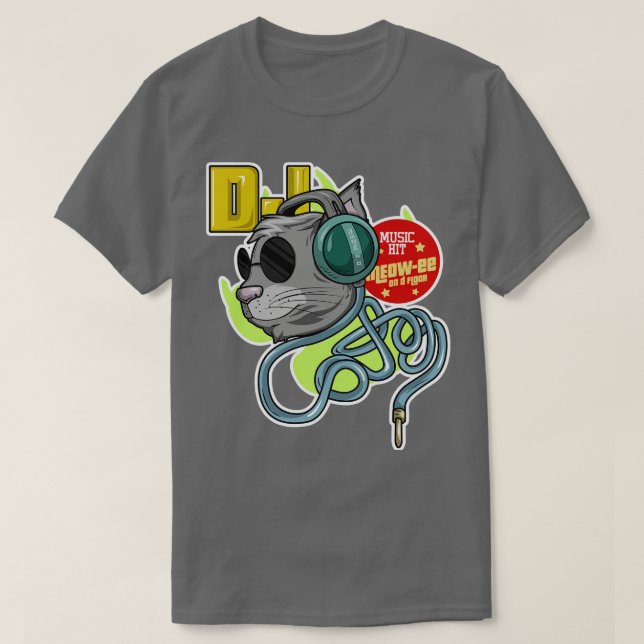 Katze mit Sonnenbrille als DJ mit Headphone T-Shirt (Design vorne)