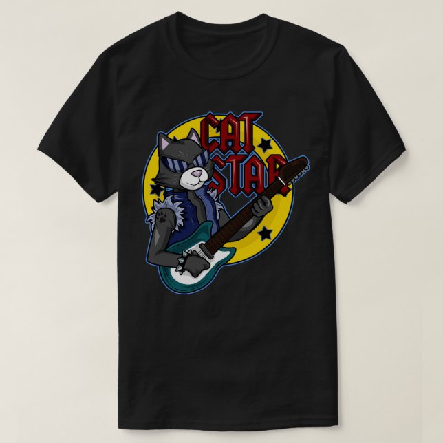 Katze mit Sonnenbrille als Musiker mit Gitarre T-Shirt (Design vorne)