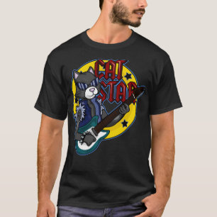 Katze mit Sonnenbrille als Musiker mit Gitarre T-Shirt