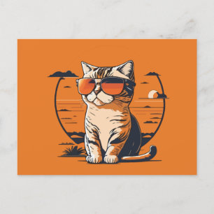 Katze mit Sonnenbrille im Sonnenuntergang Feiertagspostkarte