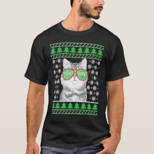 Katze mit Sonnenbrille Meowy hässlicher Weihnachts T-Shirt