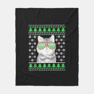 Katze mit Sonnenbrille Meowy Ugly Weihnachtskraut Fleecedecke
