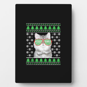 Katze mit Sonnenbrille Meowy Ugly Weihnachtskraut Fotoplatte