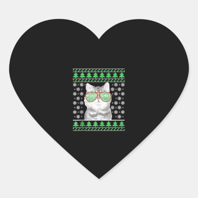 Katze mit Sonnenbrille Meowy Ugly Weihnachtskraut Herz-Aufkleber (Vorderseite)