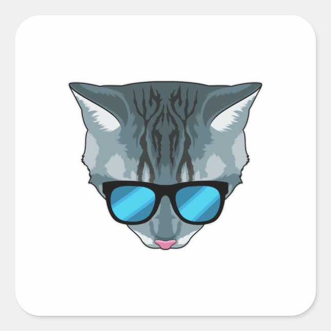 Katze mit Sonnenbrille Quadratischer Aufkleber (Vorderseite)