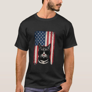Katze mit Sonnenbrille Retro-USA-Flagge Kätzchen T-Shirt